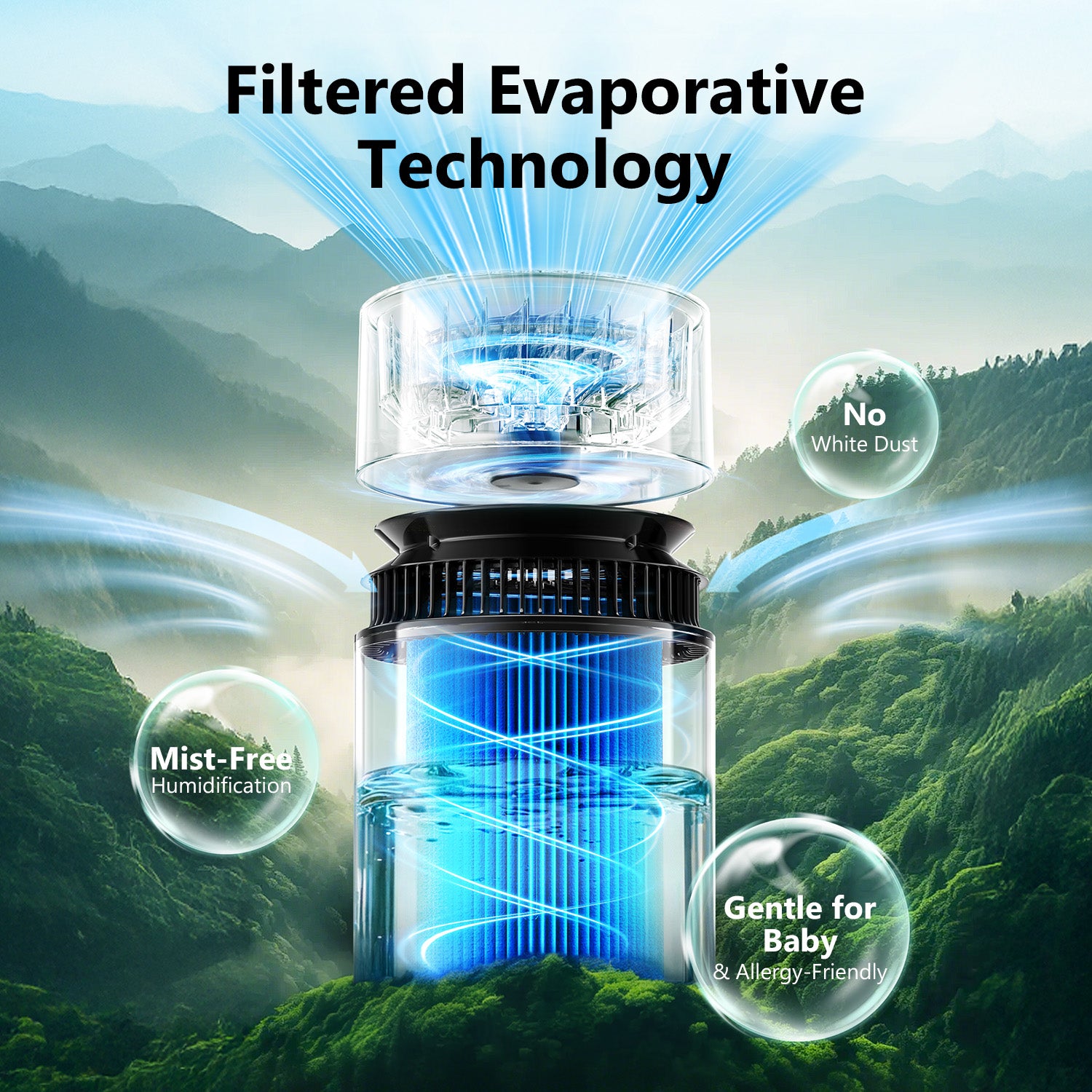 3L Mist-Free Evaporative Humidifier for Bedroom