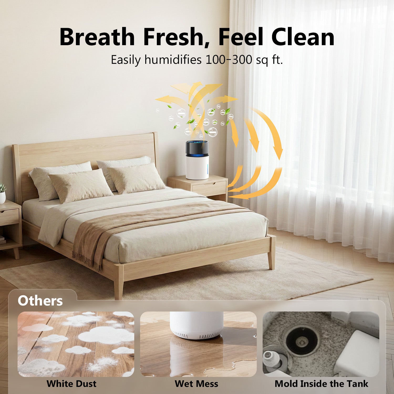 3L Mist-Free Evaporative Humidifier for Bedroom